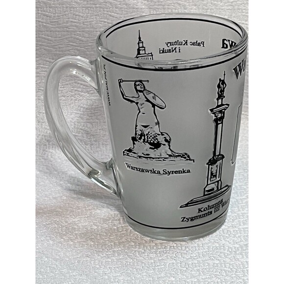 Warszawa Poland Frosted Glass Coffee Cup Mug ARC 53 www.malpin.pl Souvenir Map - Picture 2 of 5